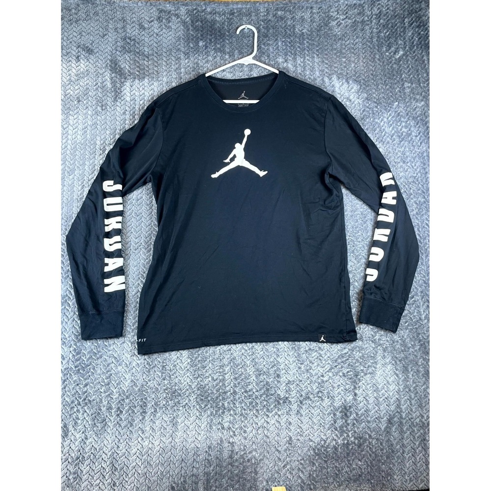 Jordan Dri Fit Shirt Mens Large Black Jumpman Graphic Long Sleeve Pullover 6864